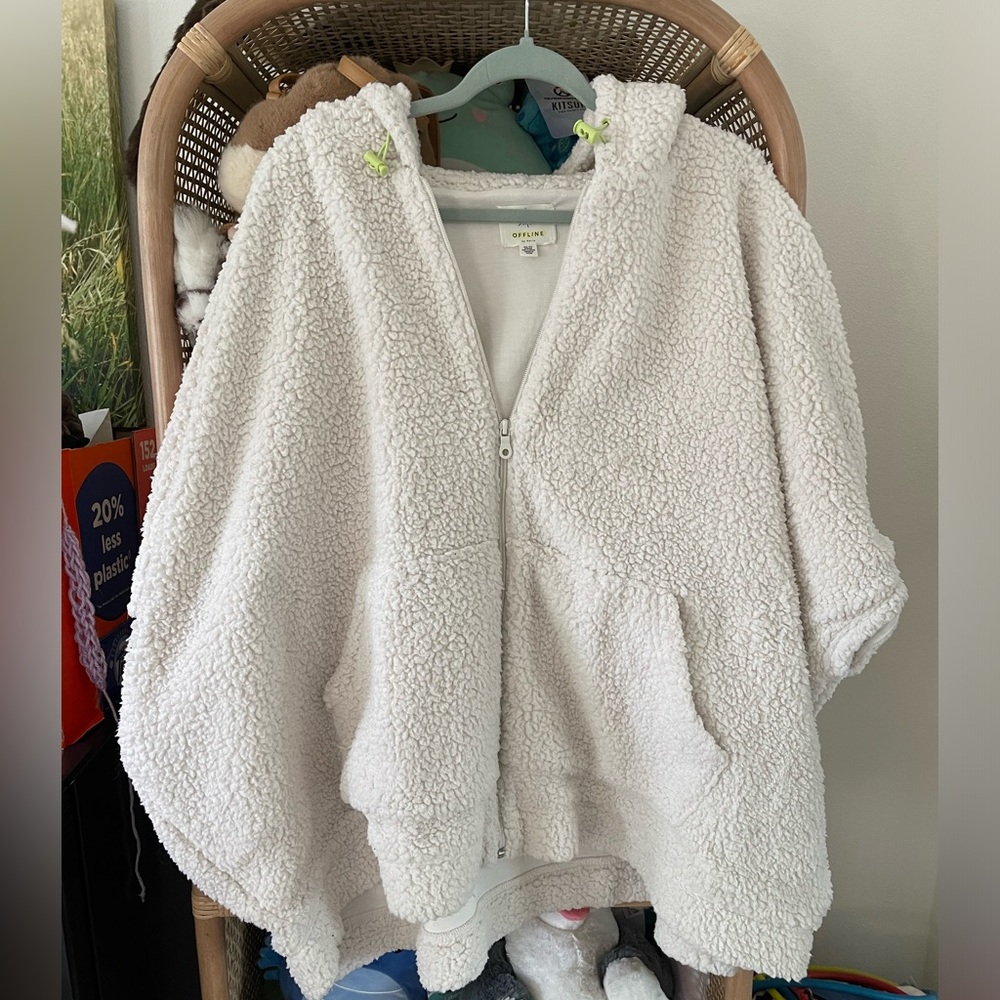 Aerie Offline Teddy Sherpa Poncho/Cape with Hood
